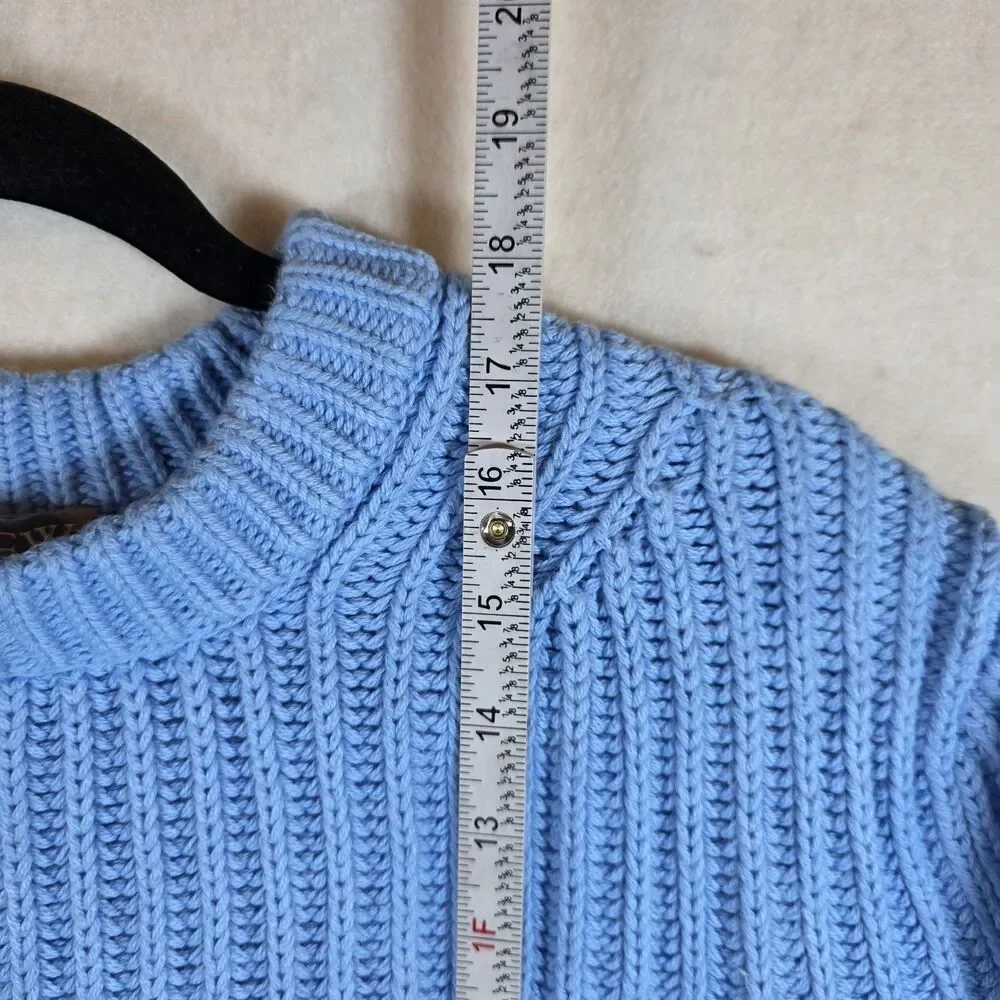 J.CREW Blue Cotton Ribbed-Knit Crew Neck Raglan Pullover Sweater Women's S